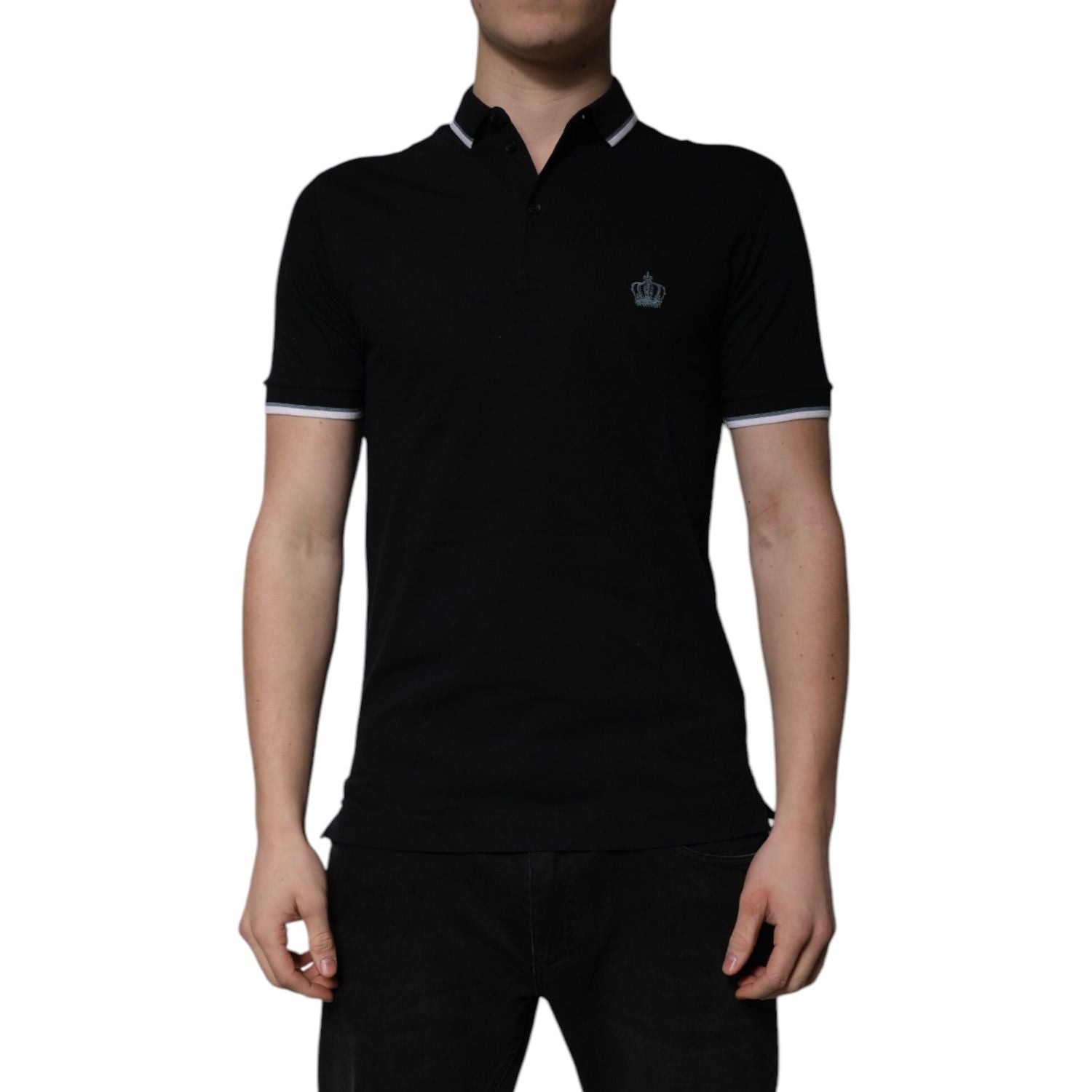 Dolce & Gabbana Black Cotton Crown Collared Polo T-shirt