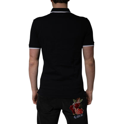 Dolce & Gabbana Black Cotton Crown Collared Polo T-shirt