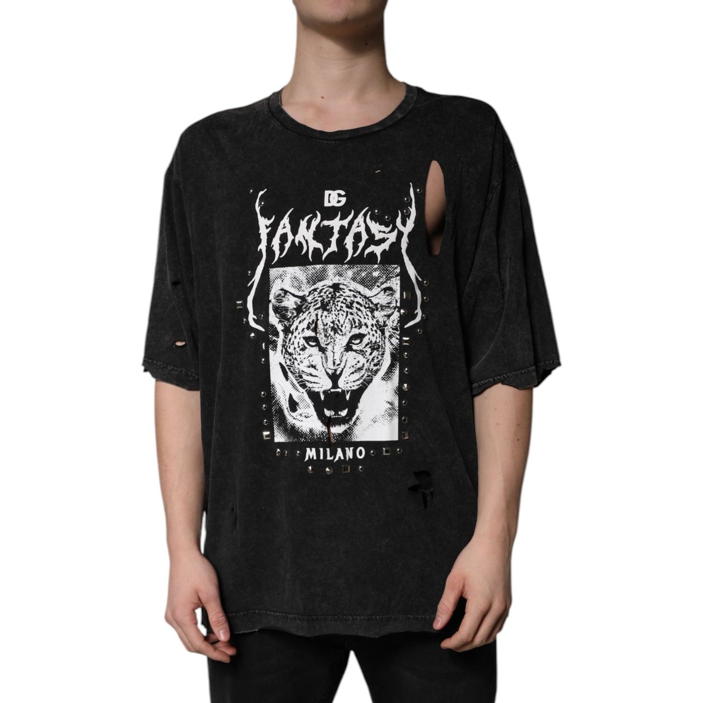 Dolce & Gabbana Black Graphic Print Cotton Crew Neck T-shirt
