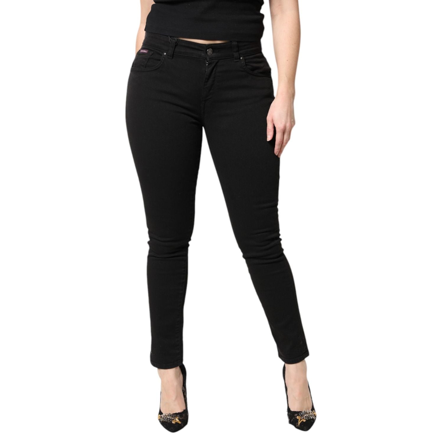 Dolce & Gabbana Black Cotton Mid Waisted Skinny Denim Jeans