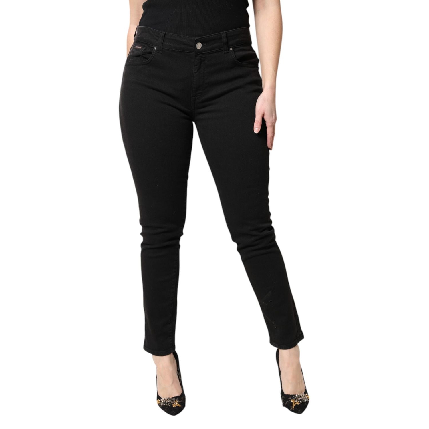 Dolce & Gabbana Black Cotton Mid Waisted Skinny Denim Jeans