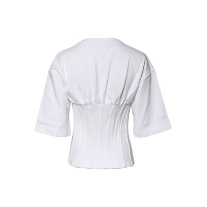 Dolce & Gabbana White Cotton Blend 3/4 Sleeves Blouse Top