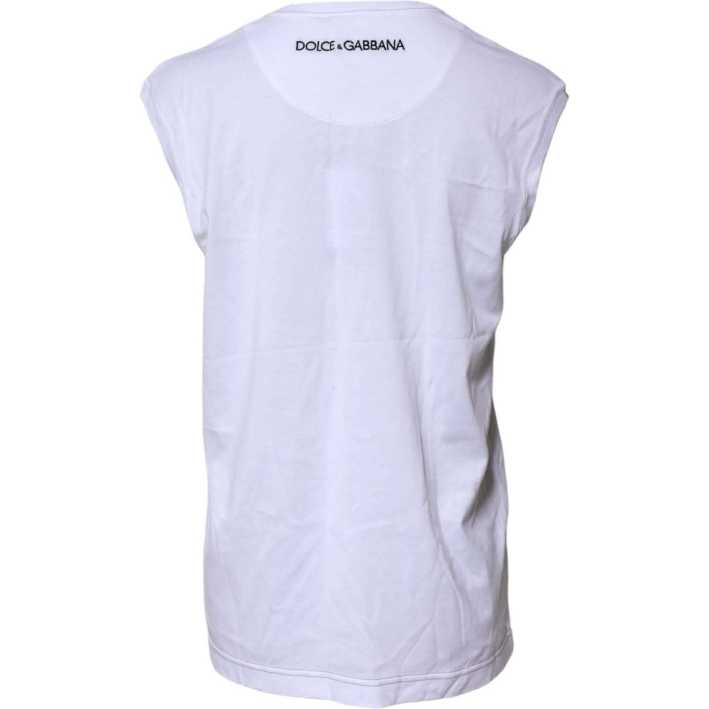 Dolce & Gabbana White Cotton Sleeveless Printed Tank T-shirt