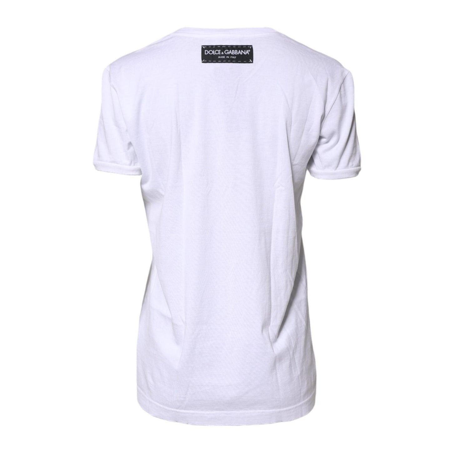 Dolce & Gabbana White Printed Cotton Round Neck Top T-shirt