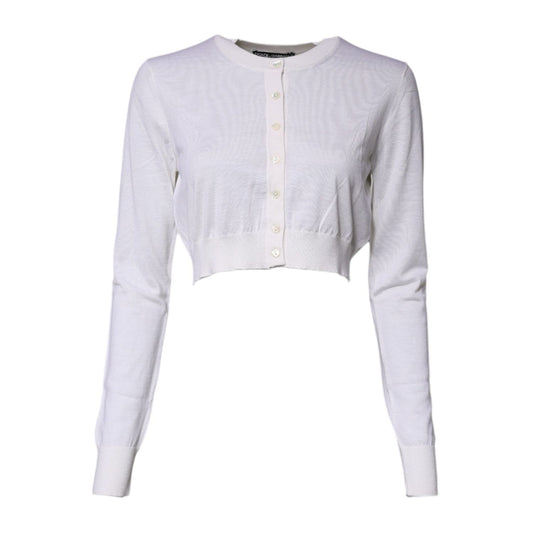 Dolce & Gabbana Cream Cashmere Knit Cropped Cardigan Sweater