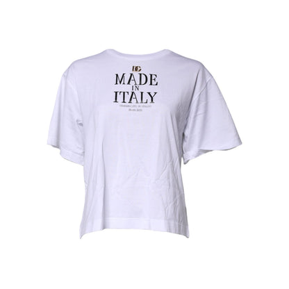 Dolce & Gabbana White Printed Round Neck Top Cotton T-shirt