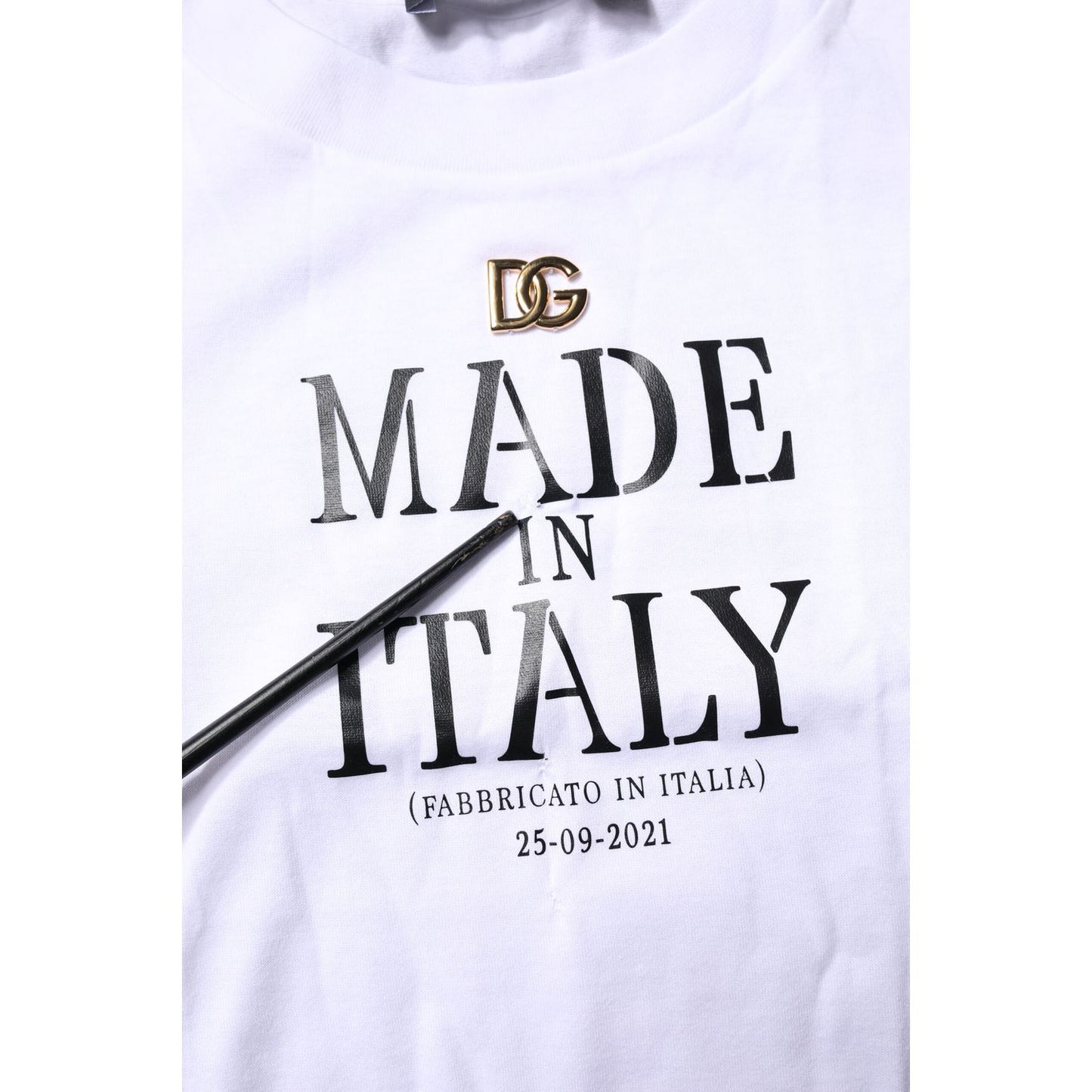 Dolce & Gabbana White Printed Round Neck Top Cotton T-shirt