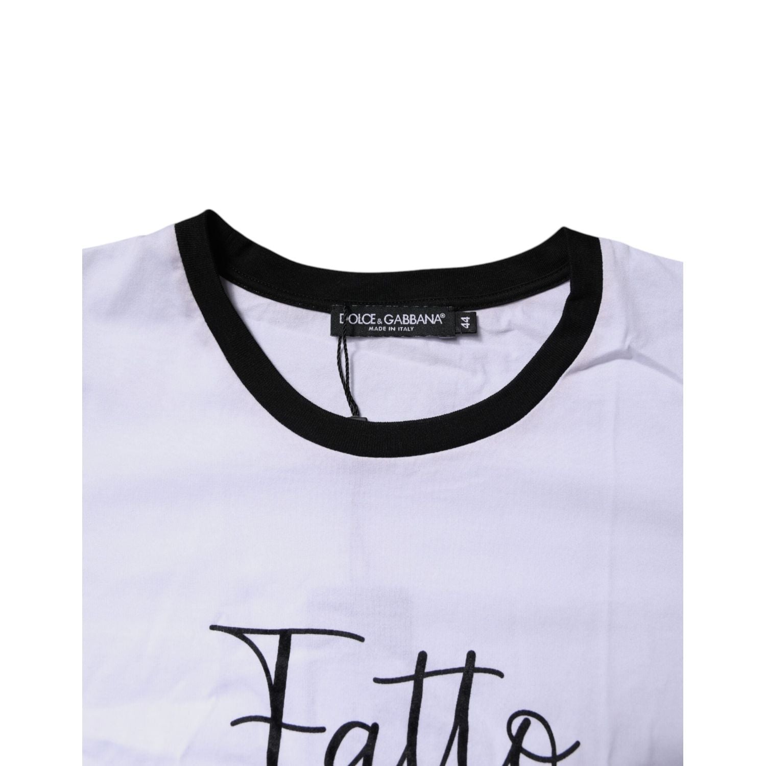 Dolce & Gabbana White Printed Round Neck Top Cotton T-shirt