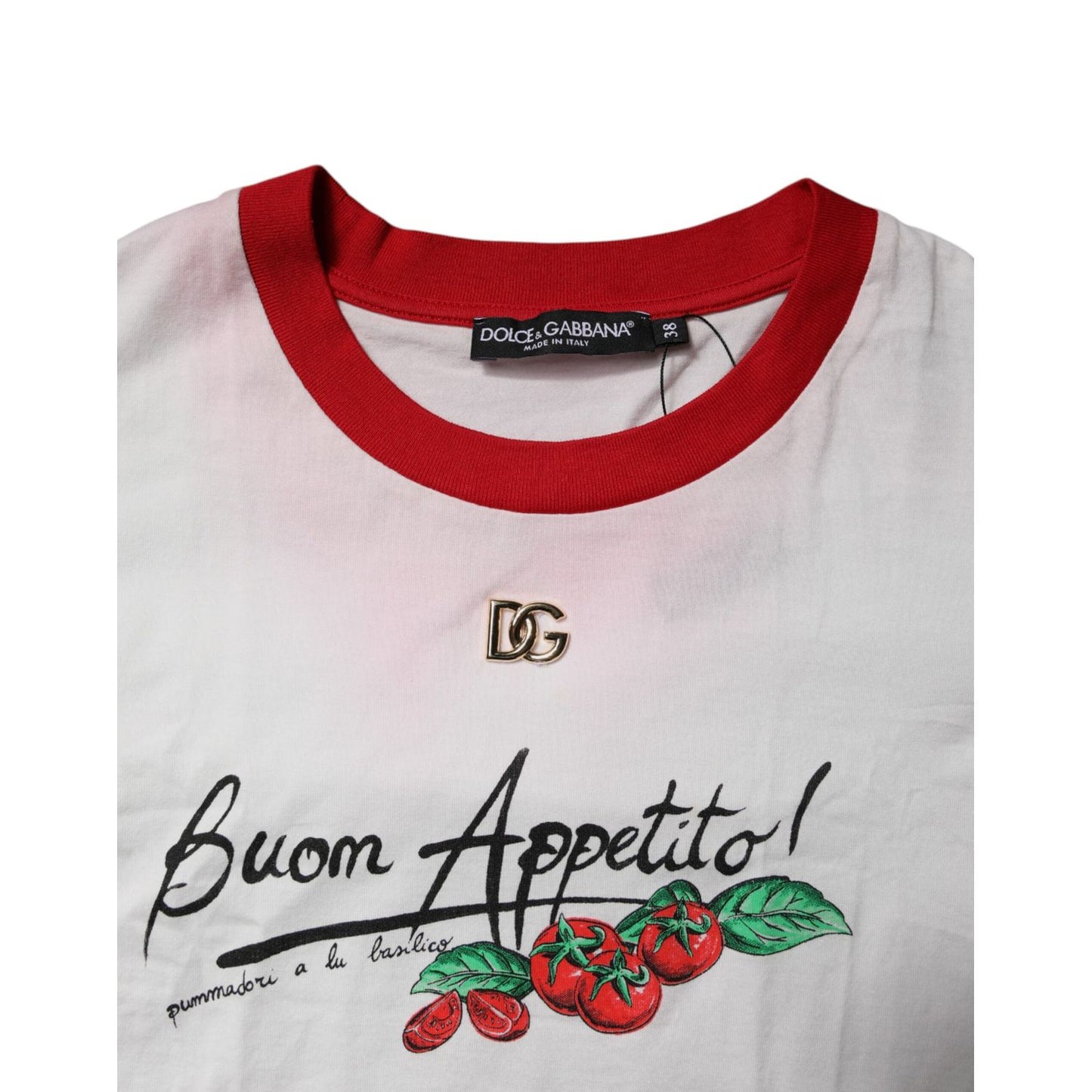 Dolce & Gabbana White Printed Round Neck Cropped Top T-shirt