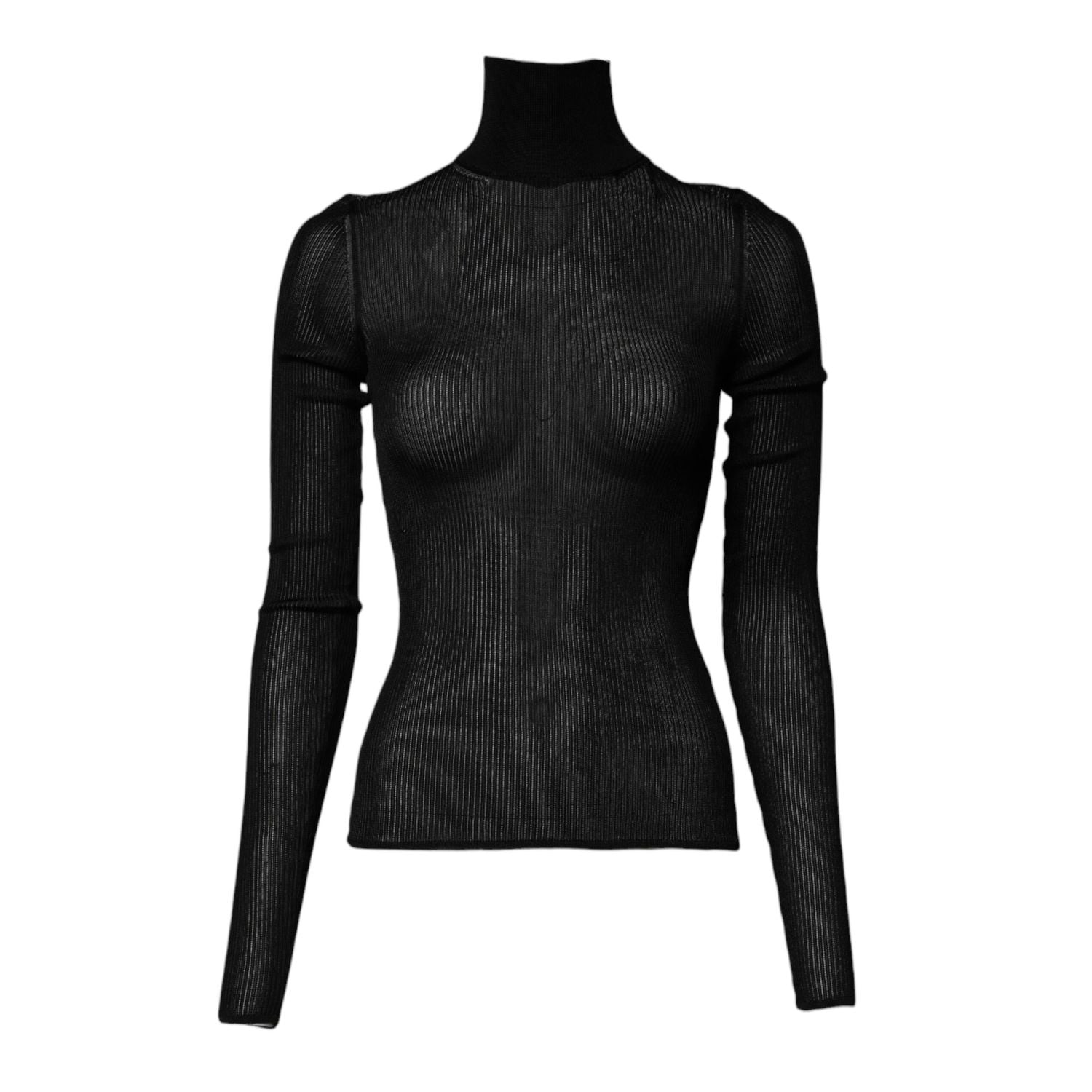 Dolce & Gabbana Black Knit Long Sleeves Turtleneck Slim Top