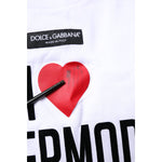 Dolce & Gabbana White Printed Round Neck Top Cotton T-shirt