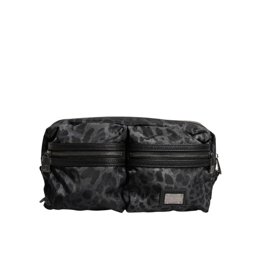 Dolce & Gabbana Black Gray Leopard DG Logo Belt Waist Fanny Pack Bag BAG4565