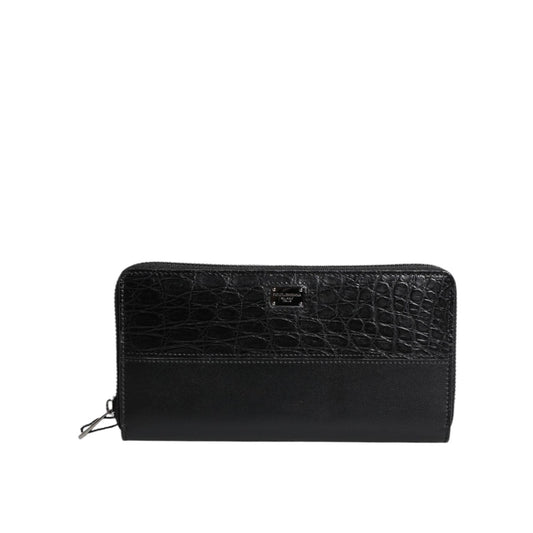 Dolce & Gabbana Black Leather Logo Plaque Zip Around Continental Wallet BAG4612