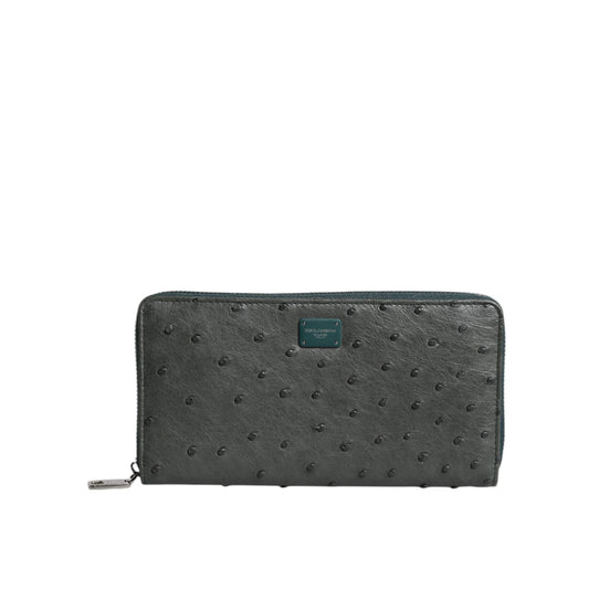 Dolce & Gabbana Green Ostrich Logo Plaque Zip Around Continental Wallet BAG4617