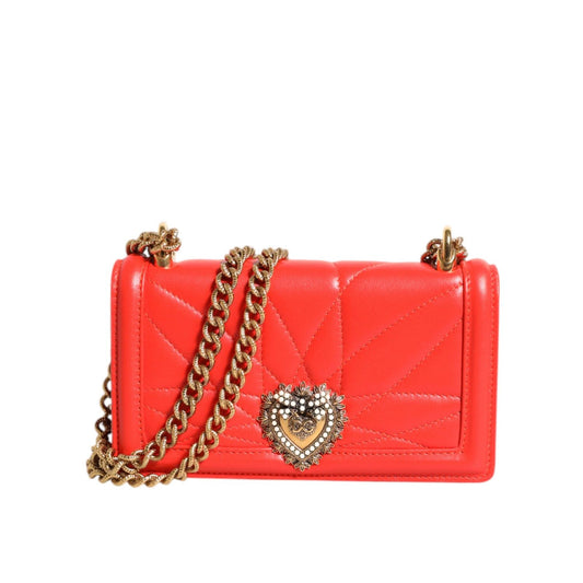 Dolce & Gabbana Red Leather Quilted Devotion Crossbody Phone Cover Bag BAG4528