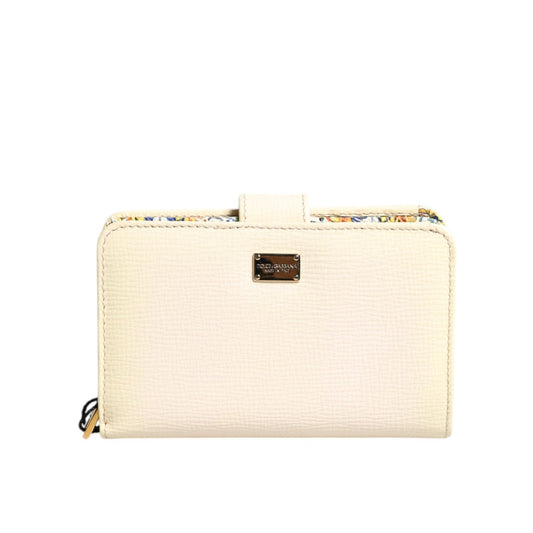 Dolce & Gabbana Ivory Calf Leather Compact Logo Plaque Card Holder Wallet BAG4554
