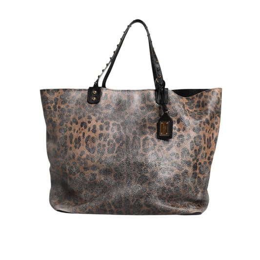 Dolce & Gabbana Brown Leopard BEATRICE Leather Logo Plaque Tote Bag BAG4569