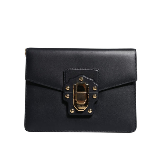 Dolce & Gabbana Black Leather Logo Gold Crossbody Purse Bag BAG4595