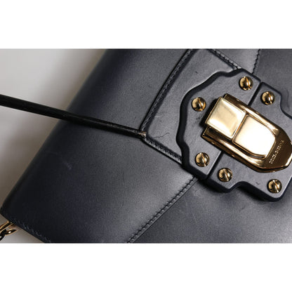 Dolce & Gabbana Black Leather Logo Gold Crossbody Purse Bag