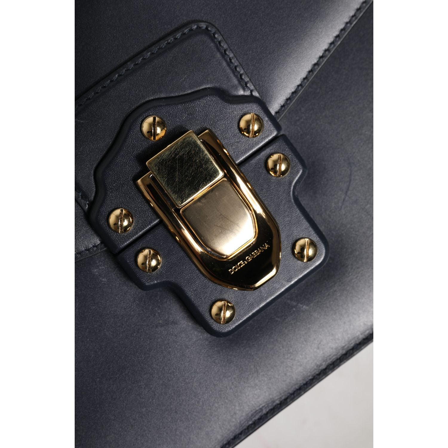 Dolce & Gabbana Black Leather Logo Gold Crossbody Purse Bag