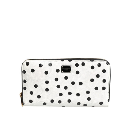 Dolce & Gabbana White Black Striped Leather Zip Around Continental Wallet BAG4609