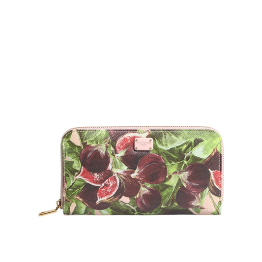 Dolce & Gabbana Multicolor Fig Fruit Dauphine Leather Zip Around Continental Wallet BAG4610