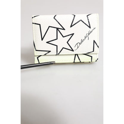 Dolce & Gabbana White Leather Trifold DG Star Print Card Holder Wallet