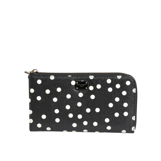 Dolce & Gabbana Black White Dotted Leather Zip Around Continental Wallet BAG4622