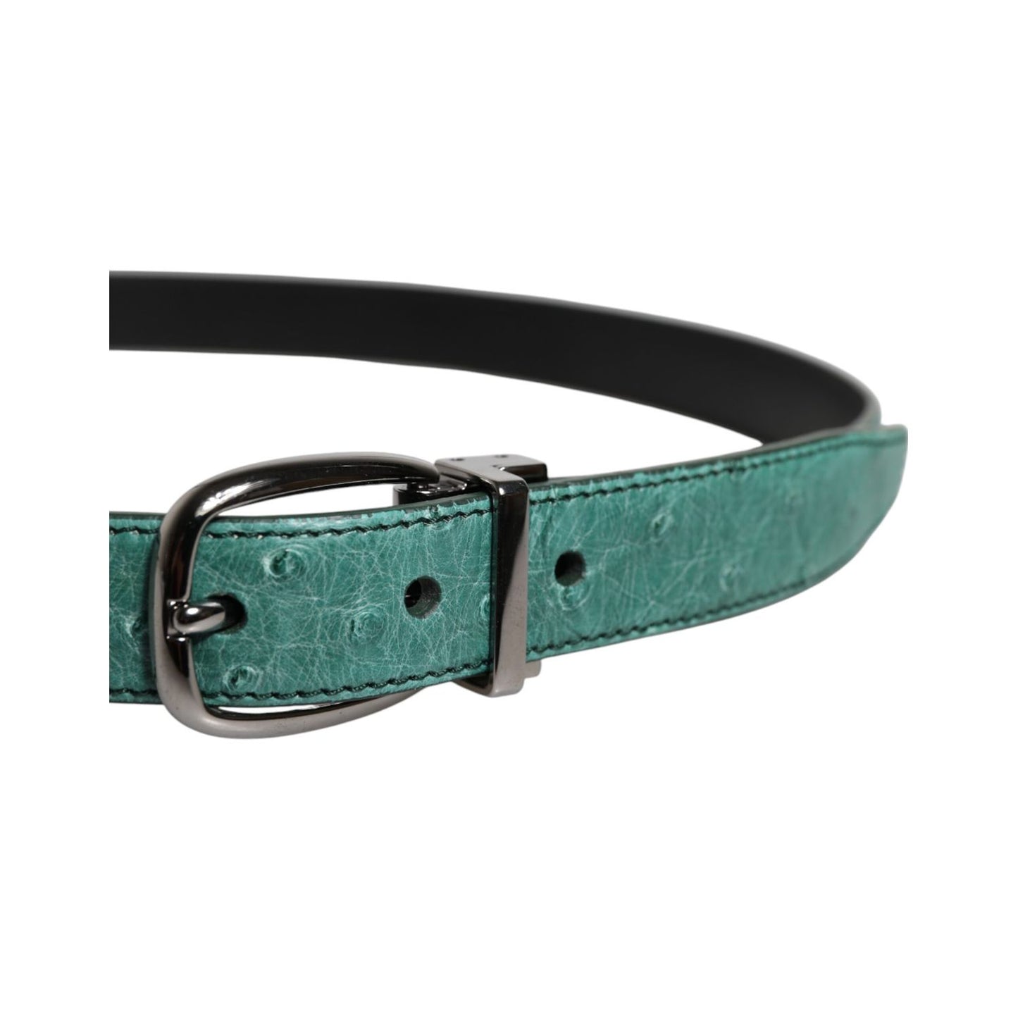Dolce & Gabbana Green Ostrich Leather Silver Metal Buckle Belt