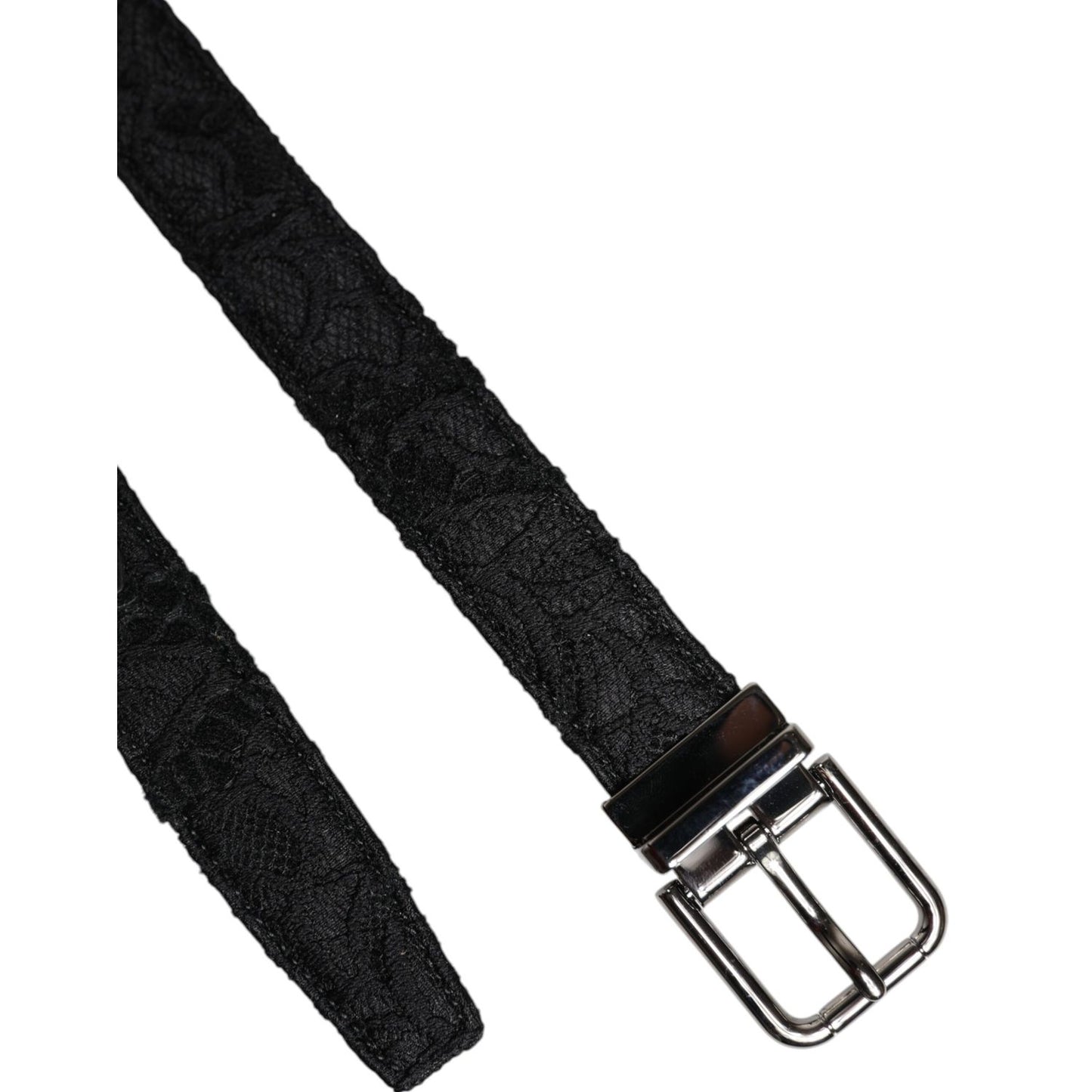 Dolce & Gabbana Black Cotton Blend Silver Metal Buckle Belt