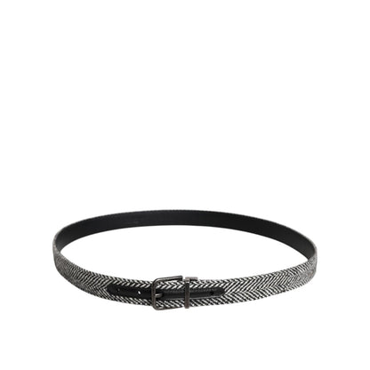 Dolce & Gabbana Black White Silver Tone Metal Buckle Belt