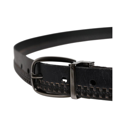 Dolce & Gabbana Black Leather Silver Tone Metal Buckle Belt