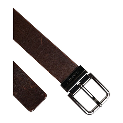 Dolce & Gabbana Brown Leather Classic Metal Logo Buckle Belt