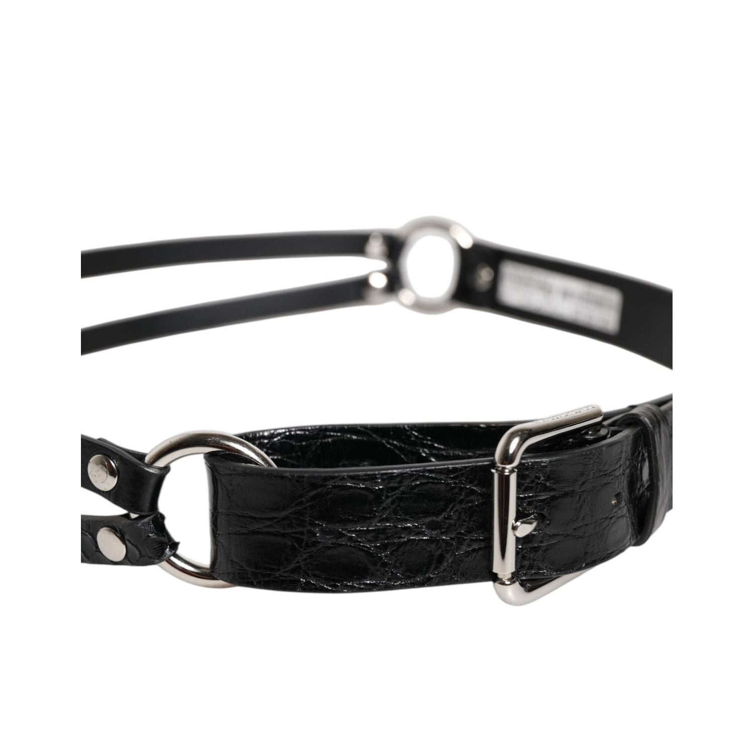 Dolce & Gabbana Black Exotic Leather Metal Logo Buckle Belt