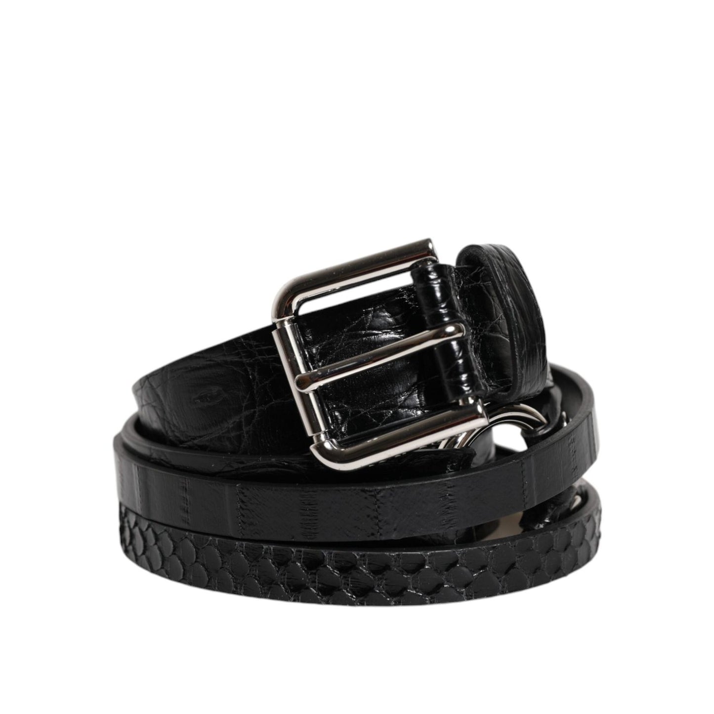 Dolce & Gabbana Black Exotic Leather Metal Logo Buckle Belt