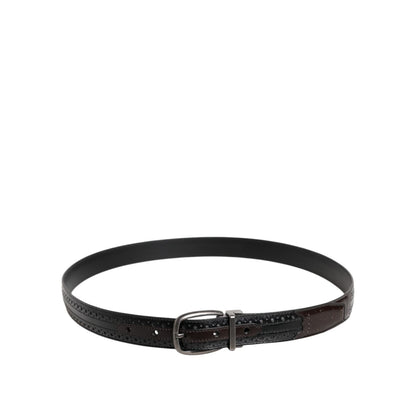Dolce & Gabbana Black Brown Leather Classic Metal Buckle Belt