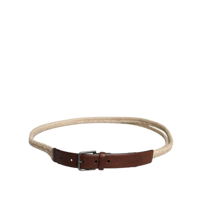 Dolce & Gabbana Brown Jute Leather Woven Metal Buckle Belt