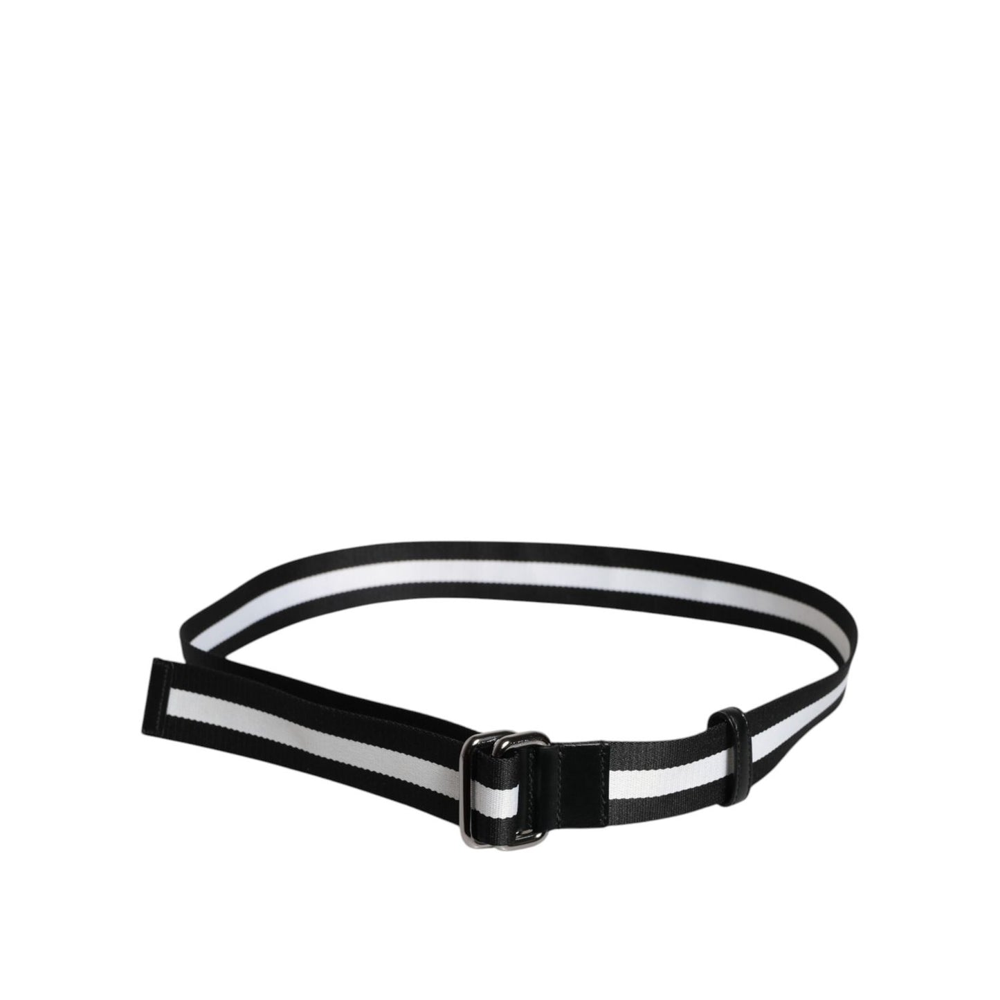 Dolce & Gabbana Black Yellow Logo Striped Metal Buckle Belt