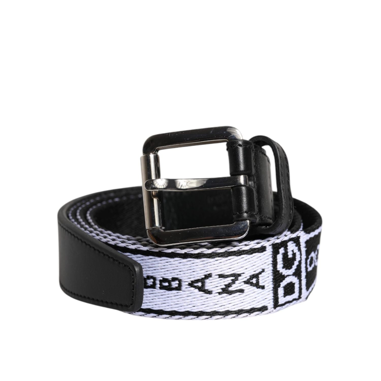 Dolce & Gabbana Black White Printed Metal Logo Buckle Belt