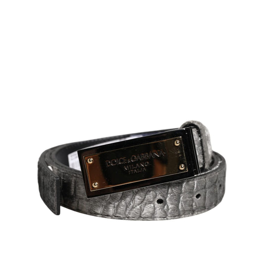 Dolce & Gabbana Silver Classic Gold Logo Plaque Buckle Belt