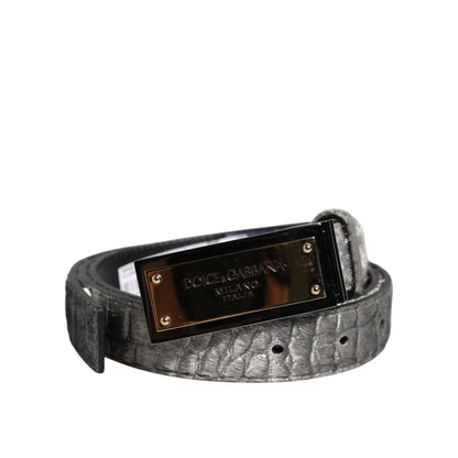 Dolce & Gabbana Silver Classic Gold Logo Plaque Buckle Belt