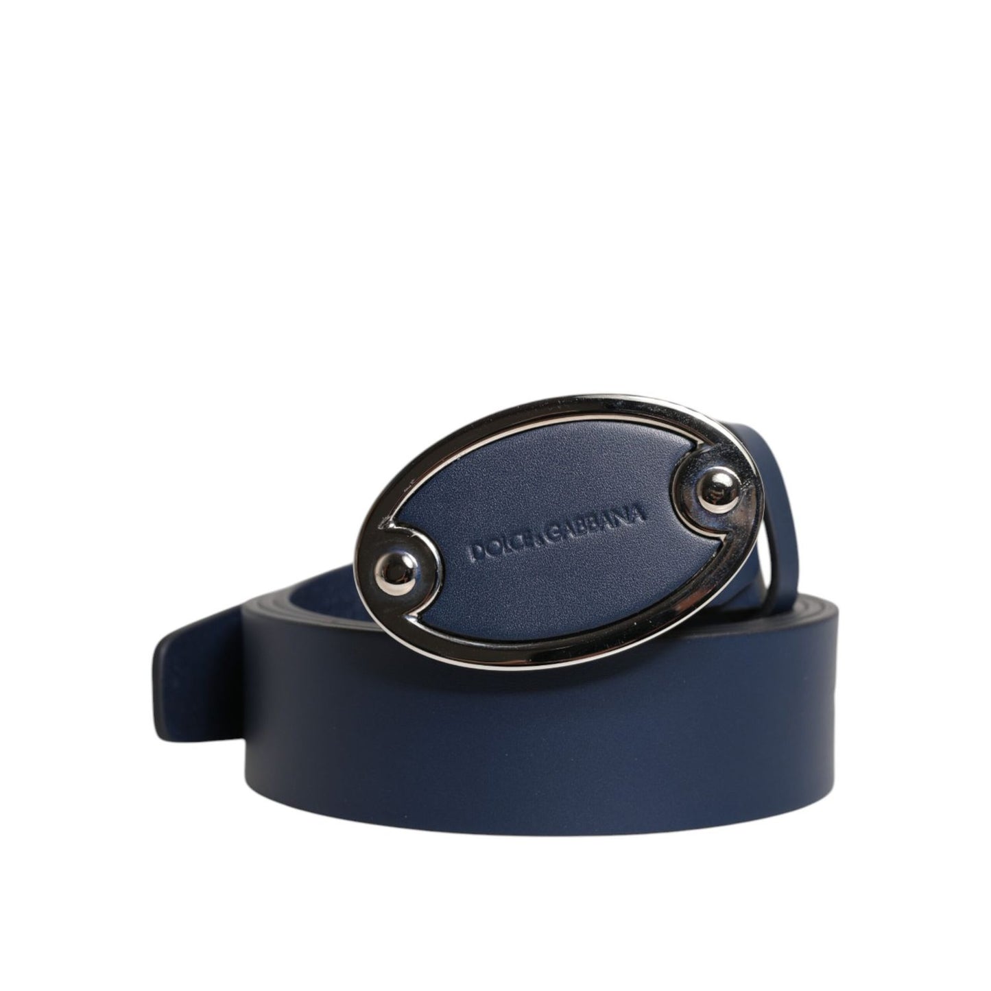 Dolce & Gabbana Blue Leather Classic Metal Logo Buckle Belt