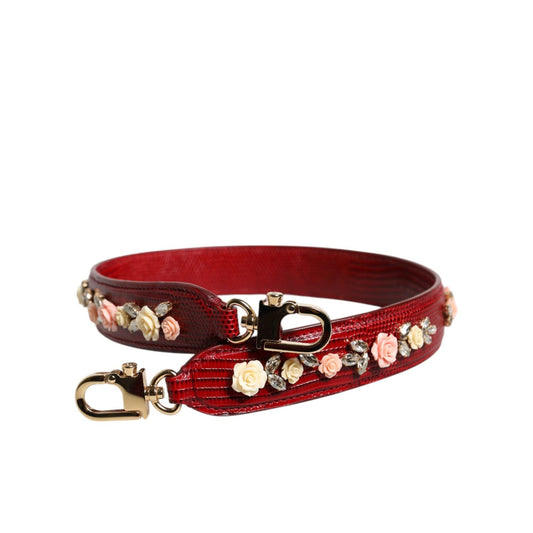 Dolce & Gabbana Red Leather Floral Embellish Bag Shoulder Strap WMB498