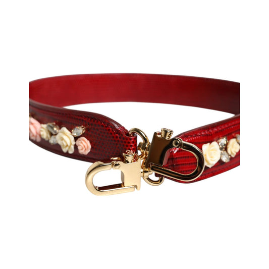 Dolce & Gabbana Red Leather Floral Embellish Bag Shoulder Strap WMB498