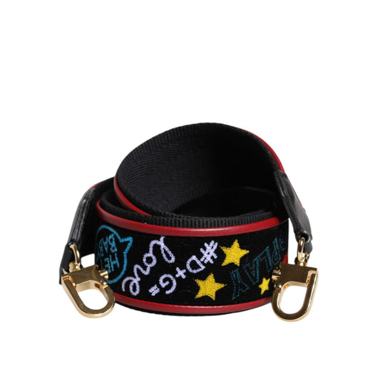 Dolce & Gabbana Black Cotton Printed Bag Shoulder Strap WMB499