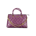 Guess Jeans Purple Polyethylene Handbag featuring two handles, an adjustable strap, external pocket, and logo detail.