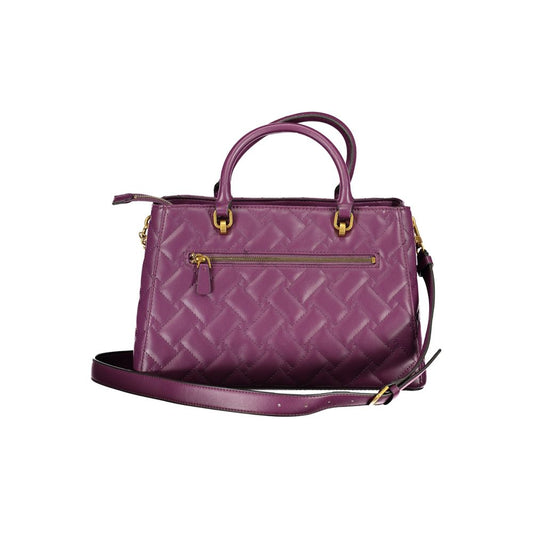 Guess Jeans Purple Polyethylene Handbag with two handles and adjustable strap, featuring external pocket and protective feet.