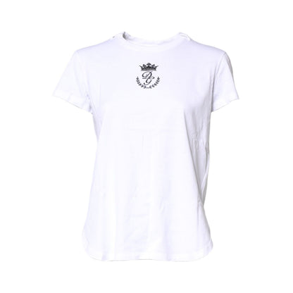 Dolce & Gabbana White Logo Crown Cotton Crew Neck T-shirt