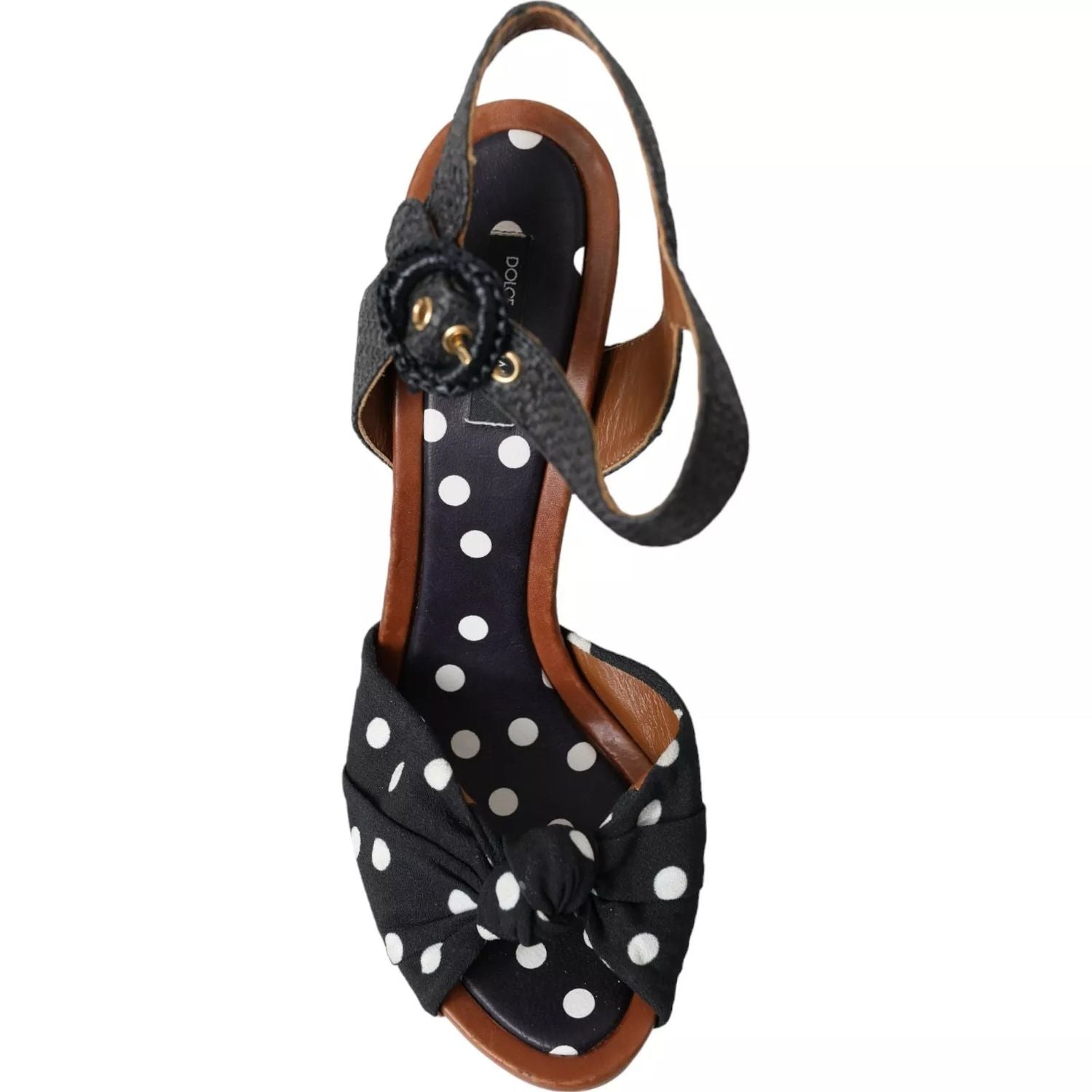 Dolce & Gabbana Black Polka Dot Leather Heels Sandals Shoes