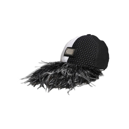 Dolce & Gabbana White Black Polka Dot Feathers Baseball Cap